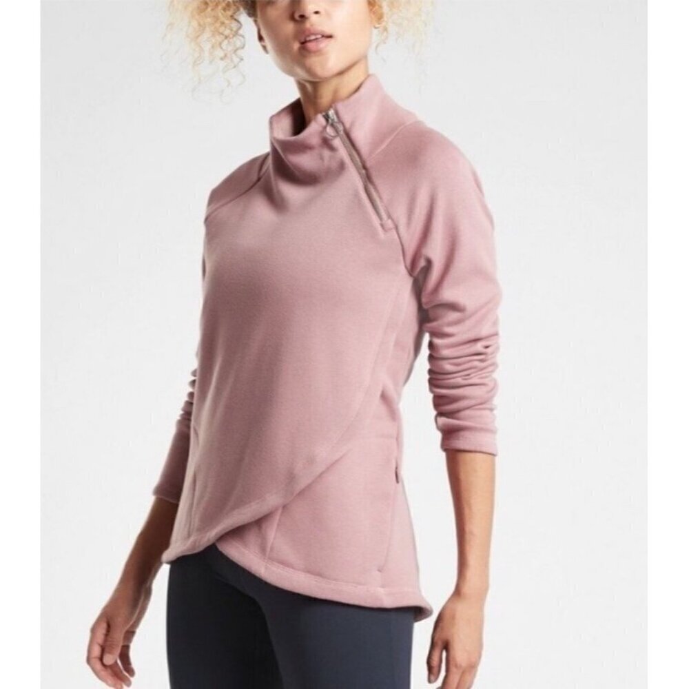 Athleta Women’s Sz XXS Cozy Karma Asym High neck Pullover Athleisure Dusty Rose